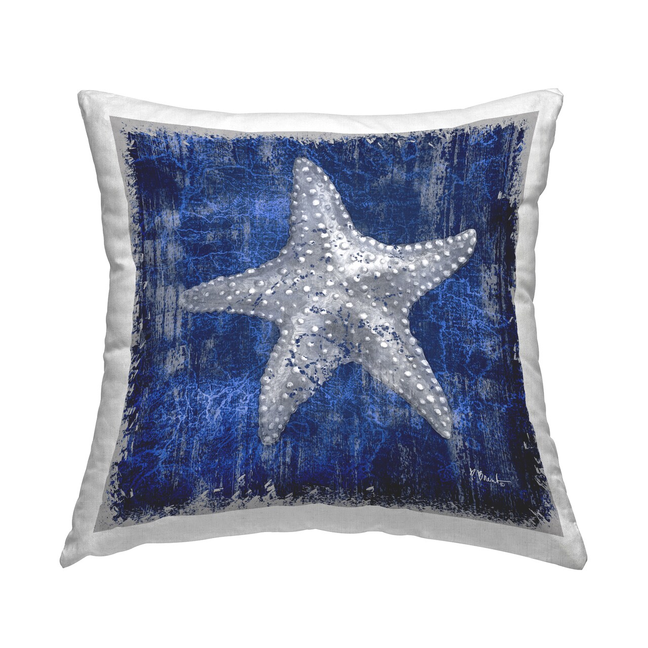 Rustic Indigo Starfish Decorative Printed Throw Pillow Design by Paul Brent, 18 x 7 x 18